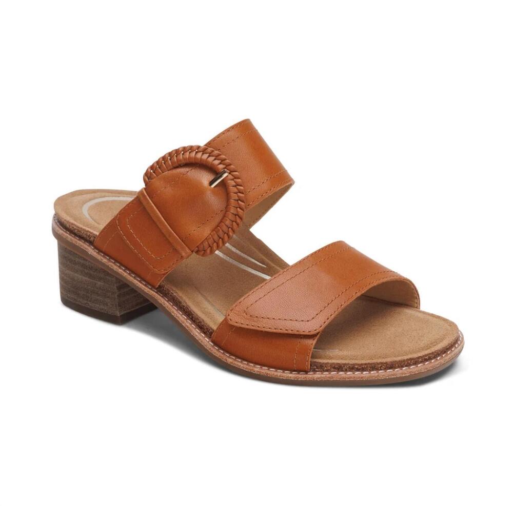 NEW AETREX women's tatiana heeled sandal in cognac